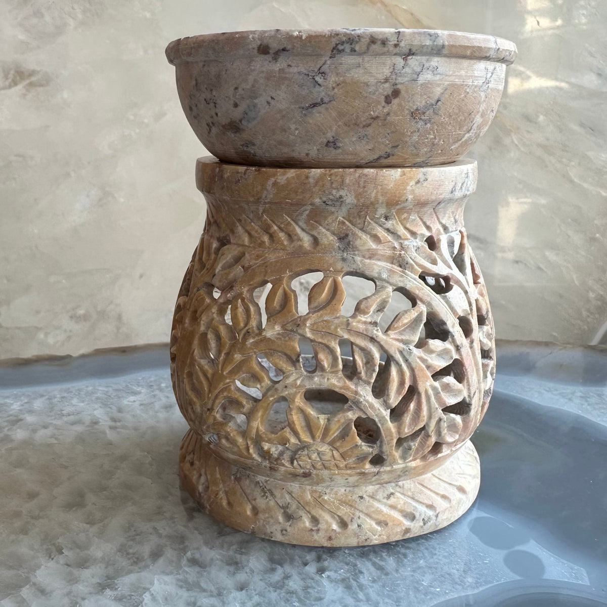 Carved Soapstone Essential Oil Burner 3"