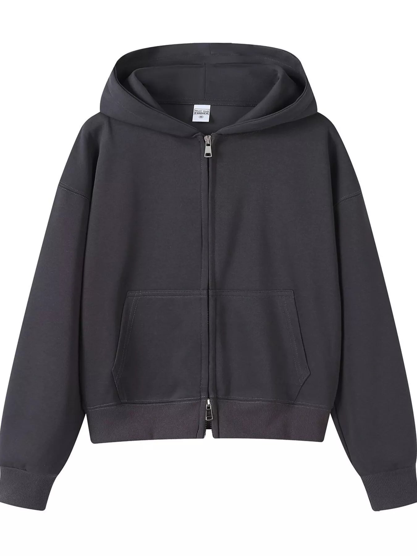 Full Size Casual Zip-Up Long Sleeve Hoodie Plus Size