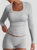Square Neck Long Sleeve Top and Shorts Set