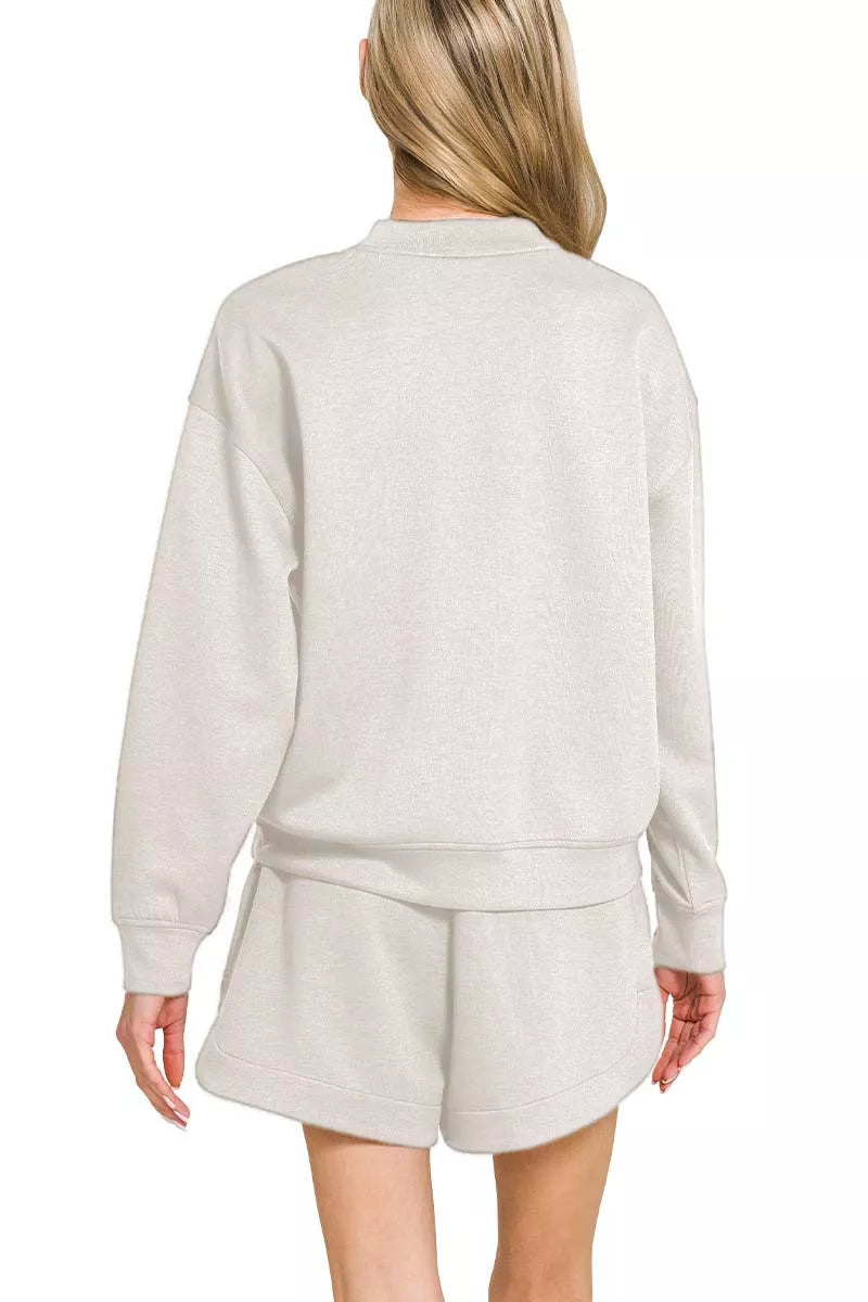 Zenana Scuba Long Sleeve Sweatshirt and Shorts Set