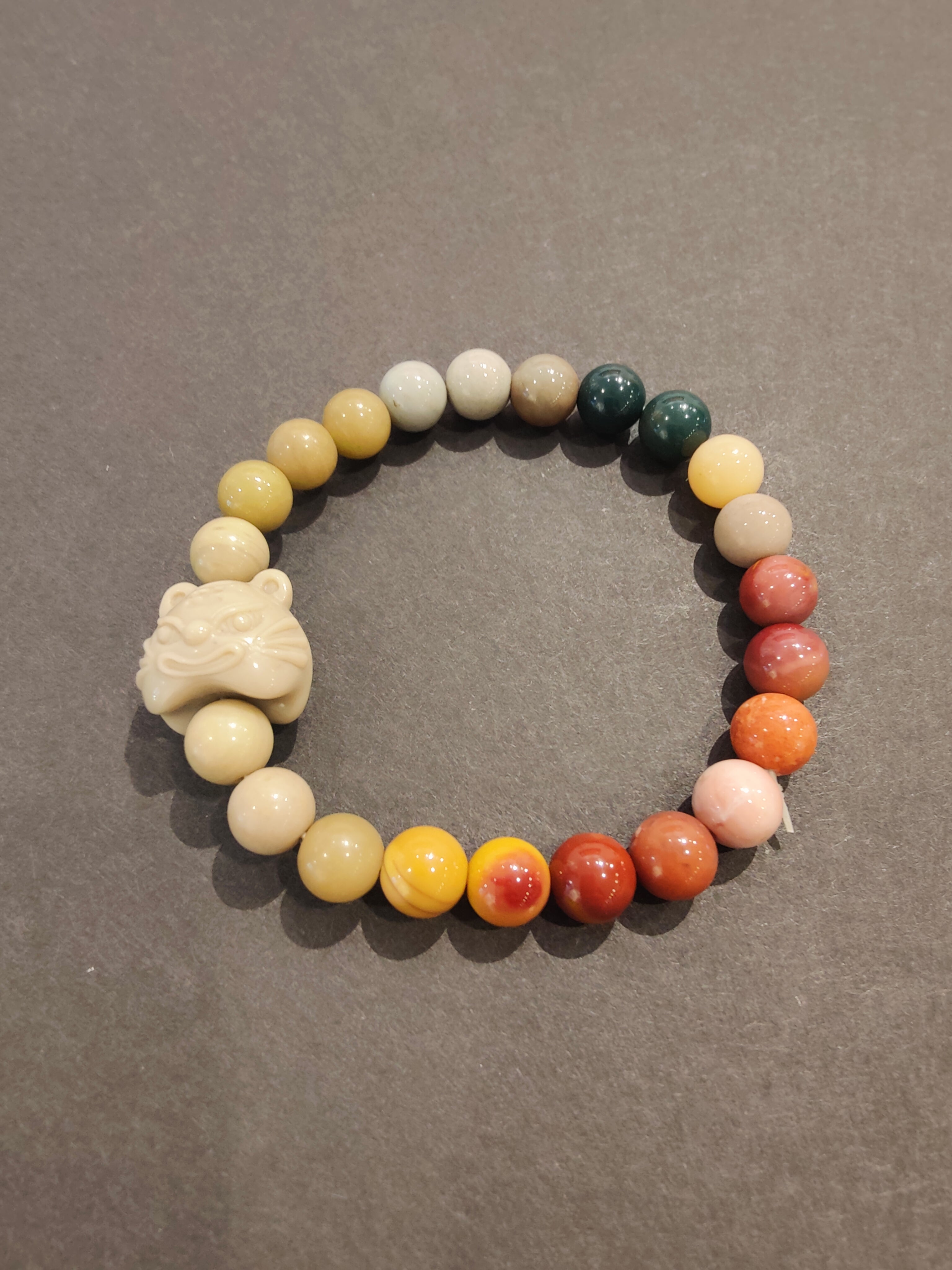 Jasper Multi-Color Bead Bracelet with Animal Charm