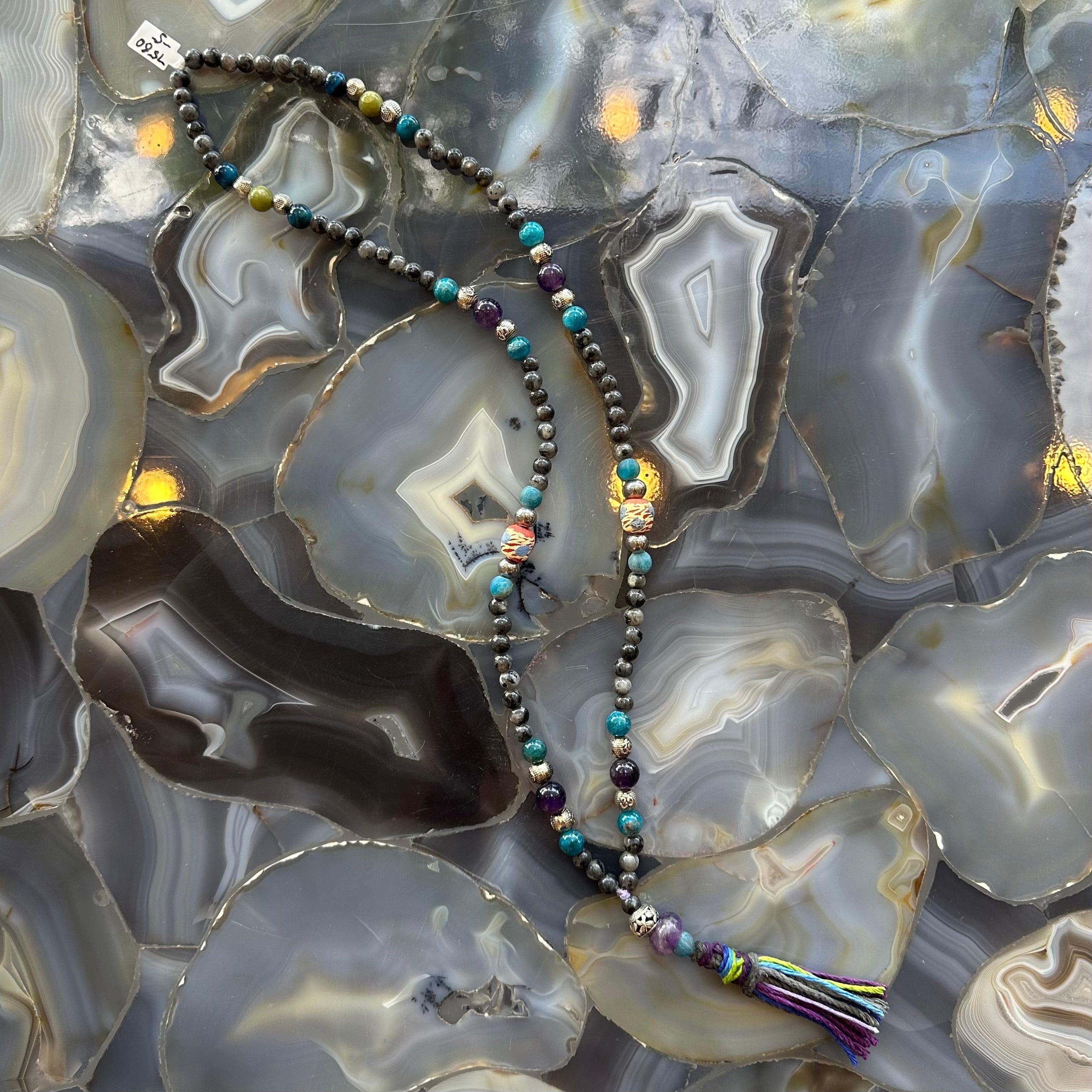 Larvikite Mala with Mixed Stone Beads