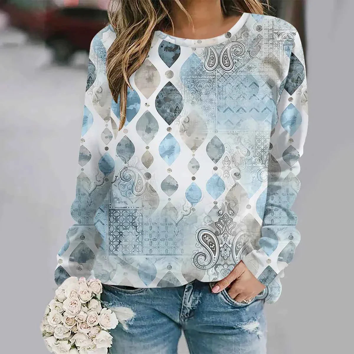 3D Flower Print Y2K Sweatshirt - Women's Fashion