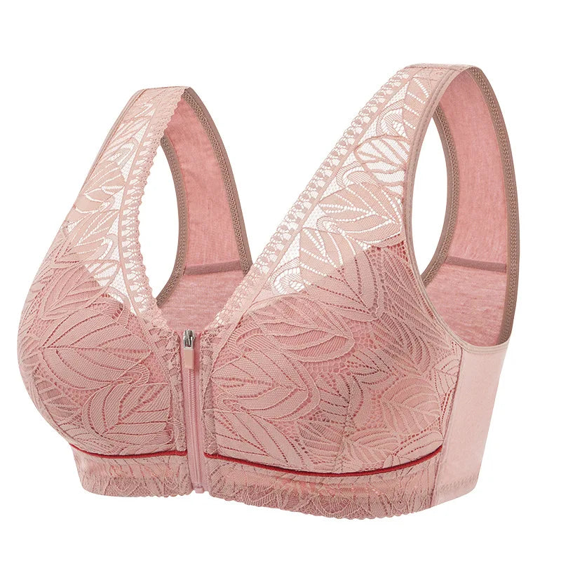 Breathable Lace Front-Zip Sports Bra S-6XL