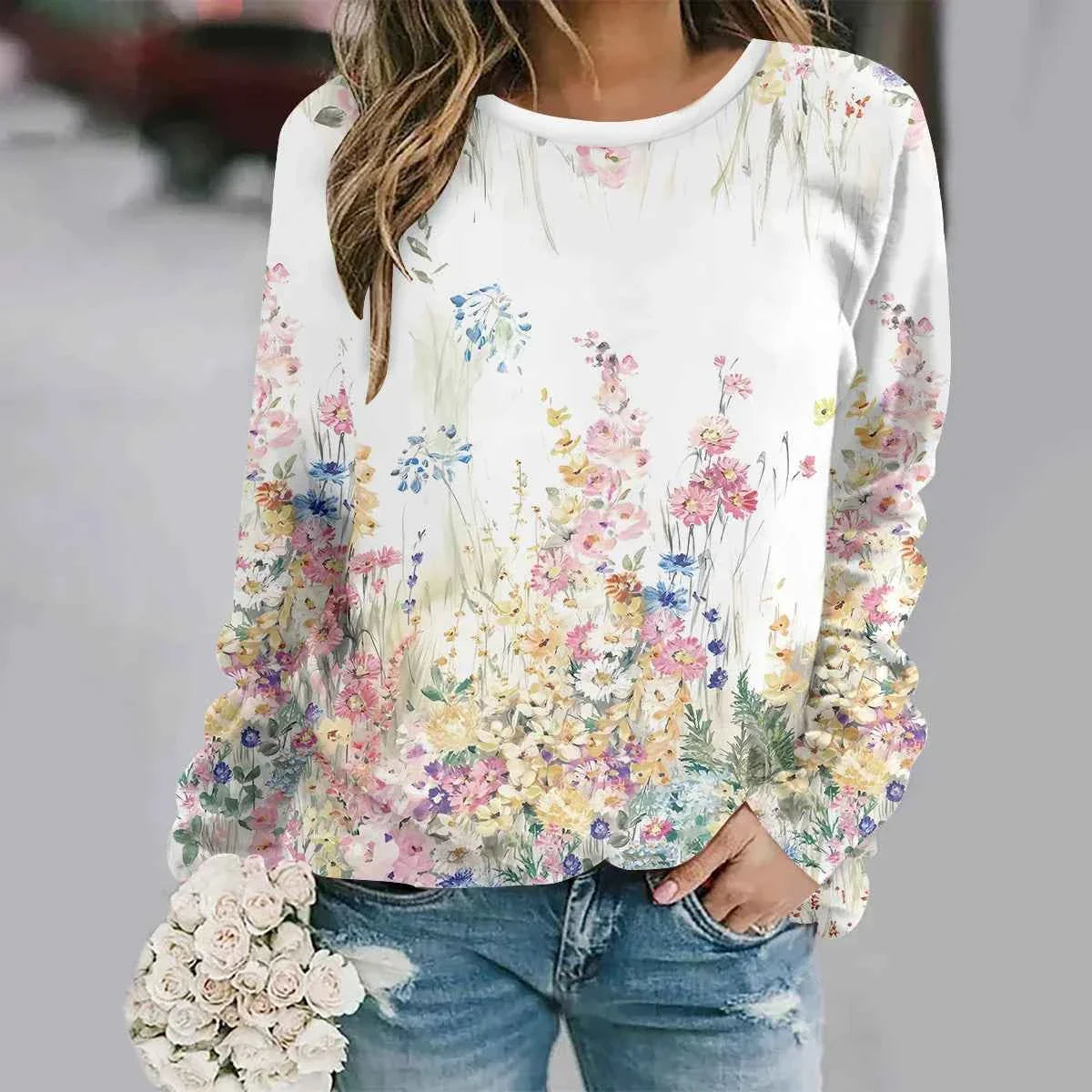 3D Flower Print Y2K Sweatshirt - Women's Fashion