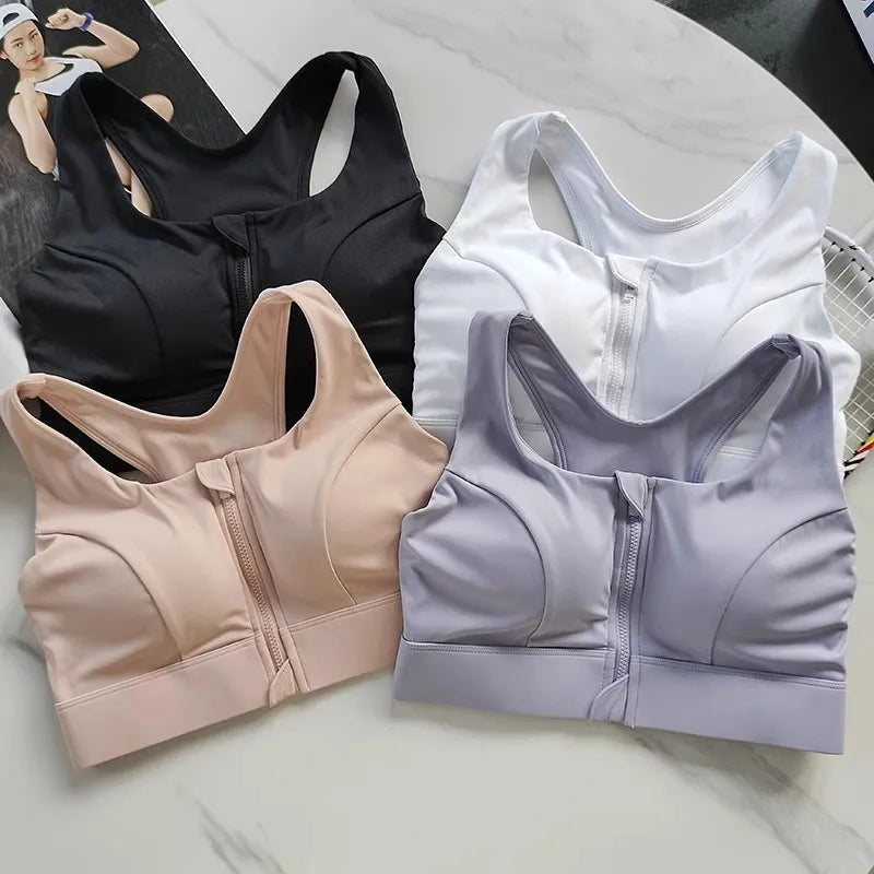 Women's Zipper Shockproof Sports Bra