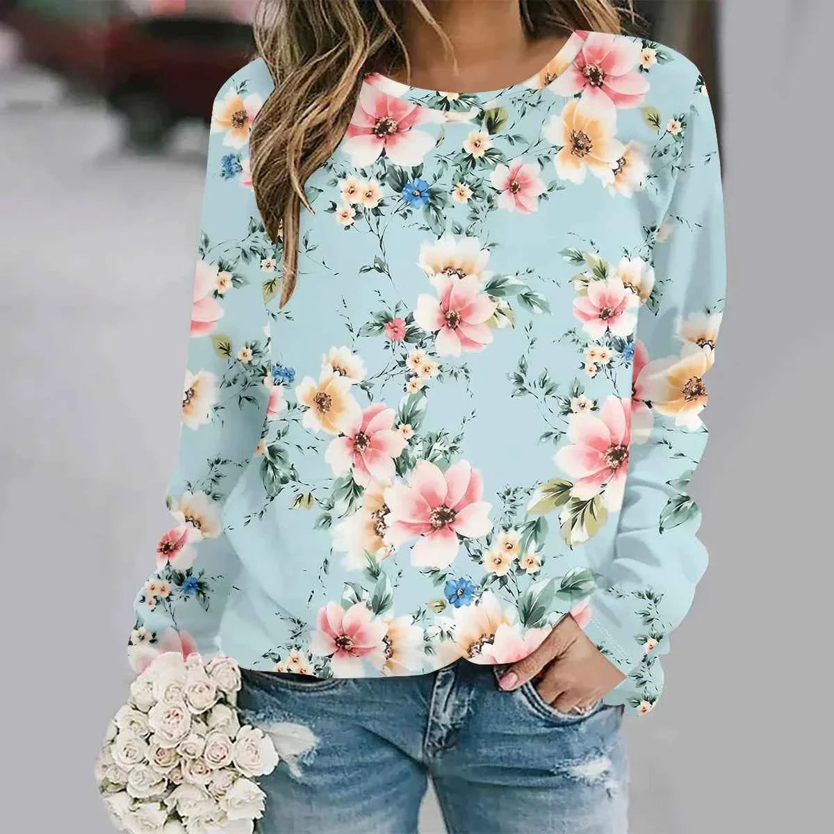 3D Flower Print Y2K Sweatshirt - Women's Fashion