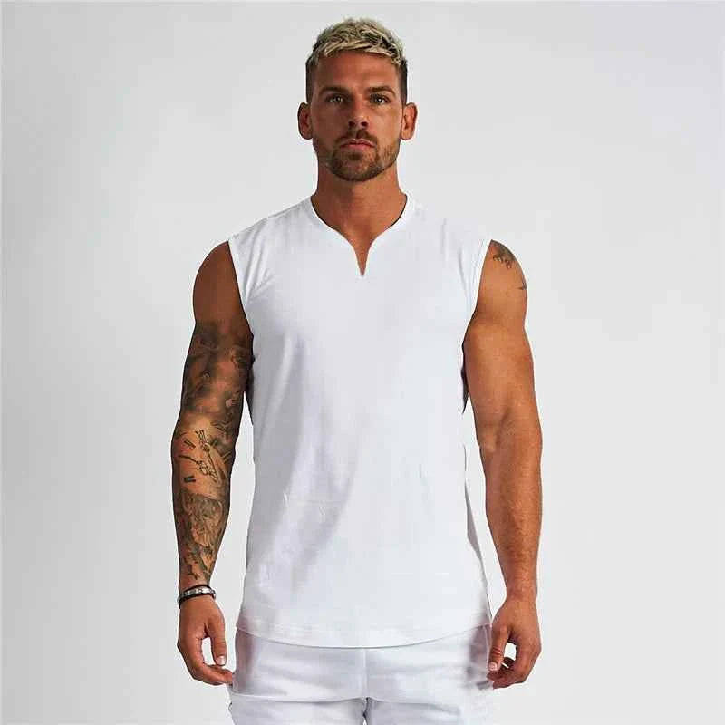 Cotton V-neck Gym Tank Top for Men