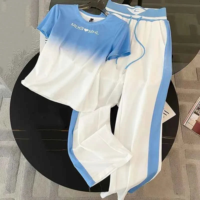 Gradient Short Sleeve & Wide Leg Pants Set