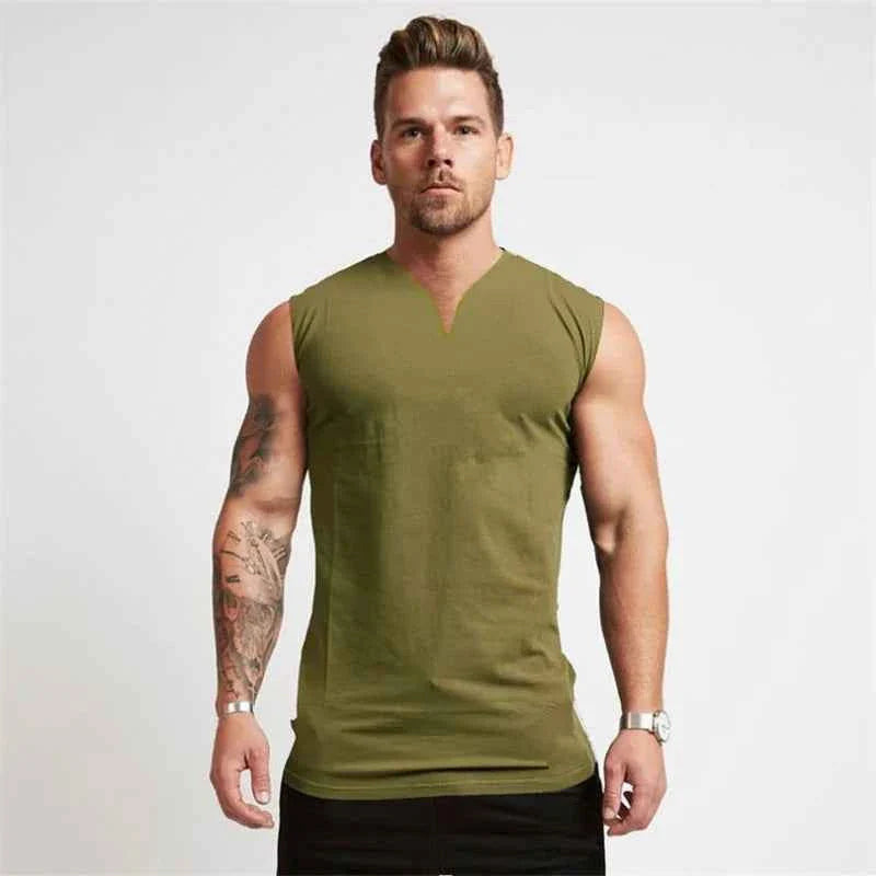 Cotton V-neck Gym Tank Top for Men