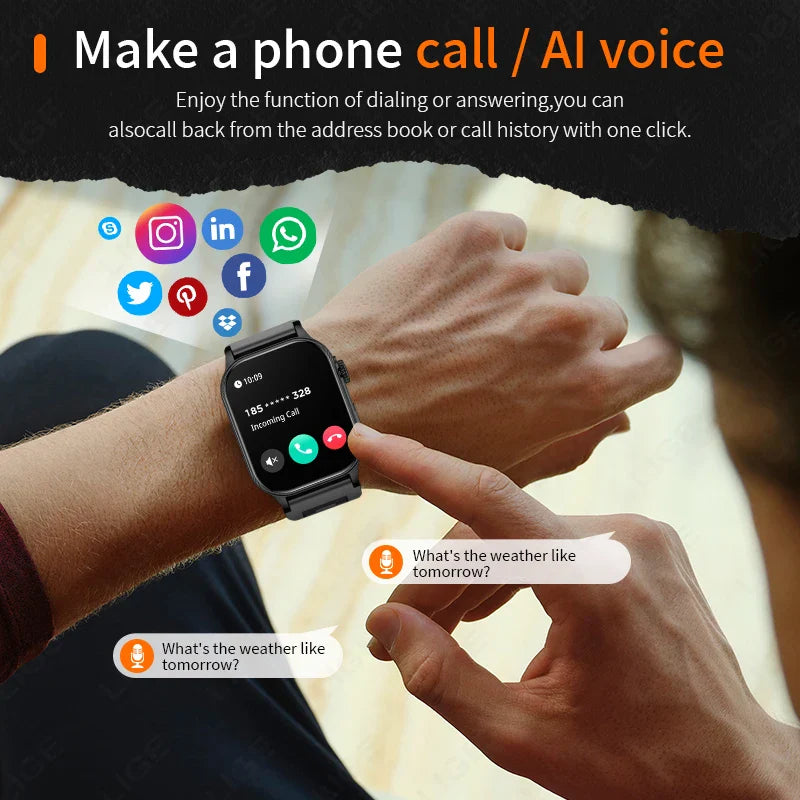 LIGE FlashSmart: 2 HD, AI, Sports & Health Tracker