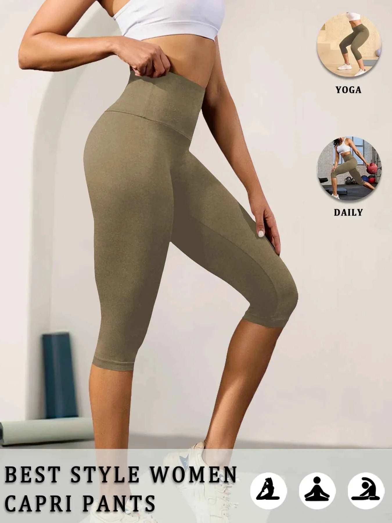 High Waisted Capri Yoga Pants - Tummy Control