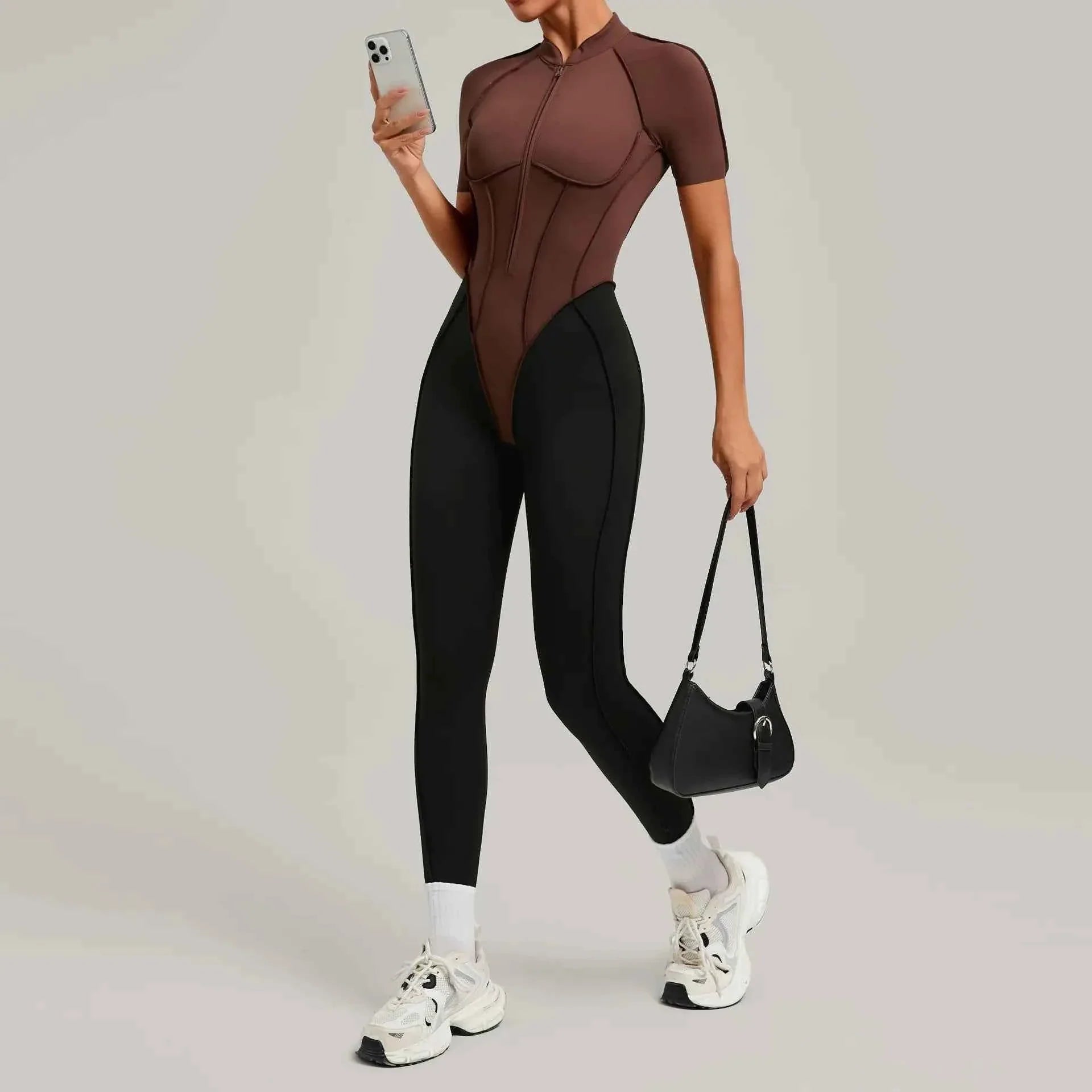 Color Blocked Women's Yoga Jumpsuit Tracksuit