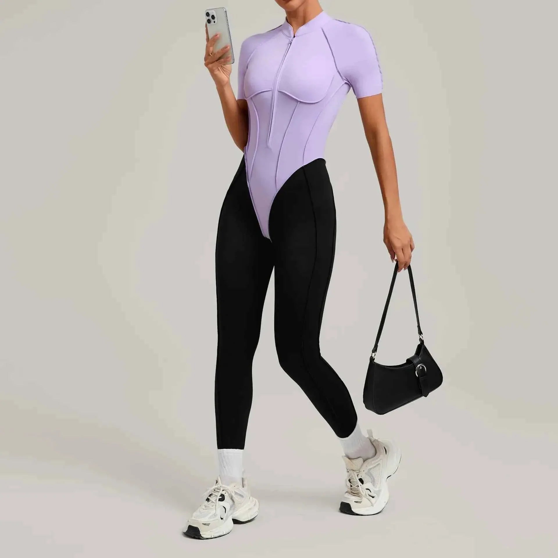 Color Blocked Women's Yoga Jumpsuit Tracksuit