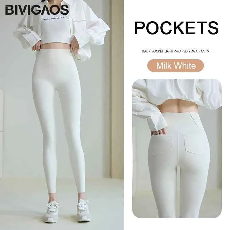 BIVIGAOS Women's Sharkskin Leggings - White