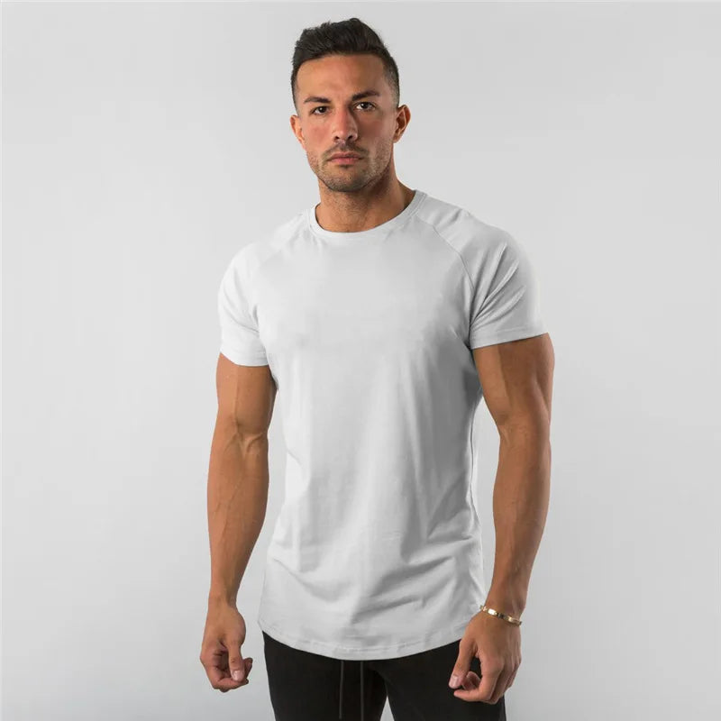 Cotton Plain Tops Tees Fitness Mens