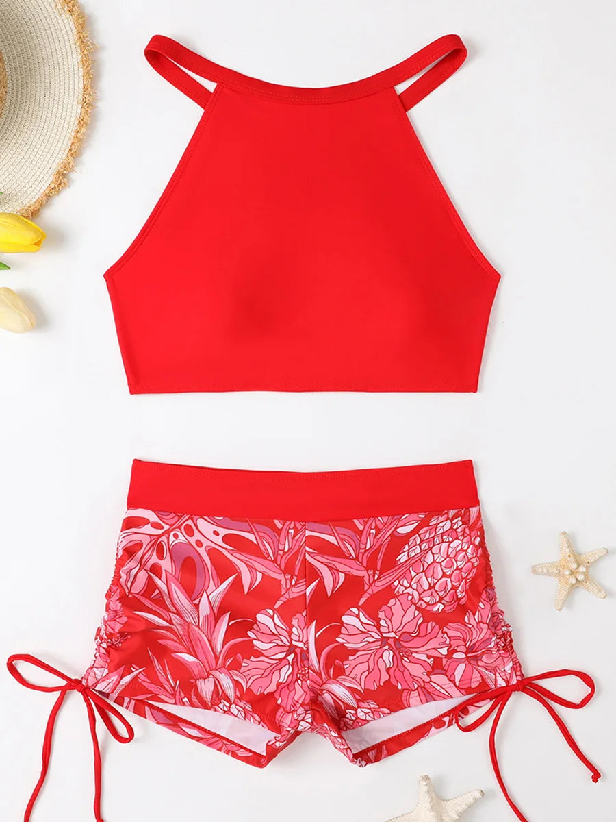 High Waist Women's Drawstring Bikini Swimsuit