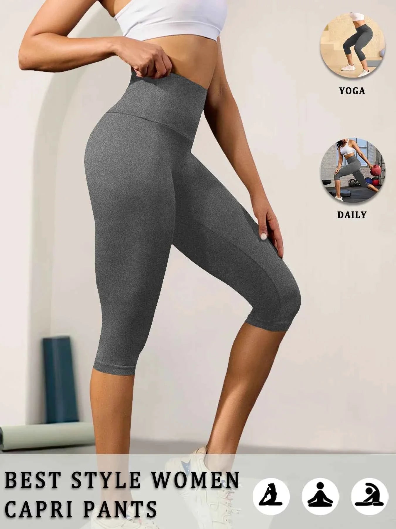 High Waisted Capri Yoga Pants - Tummy Control
