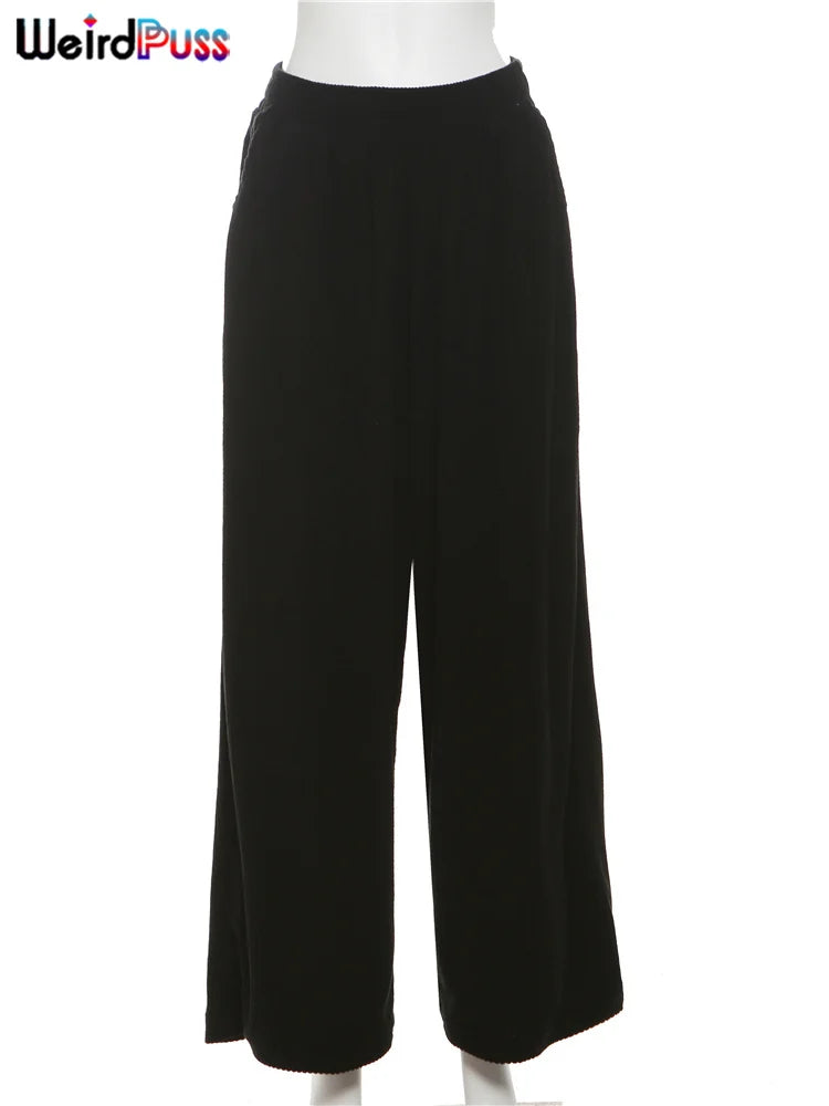 High Waist Corduroy Wide Leg Pants Women