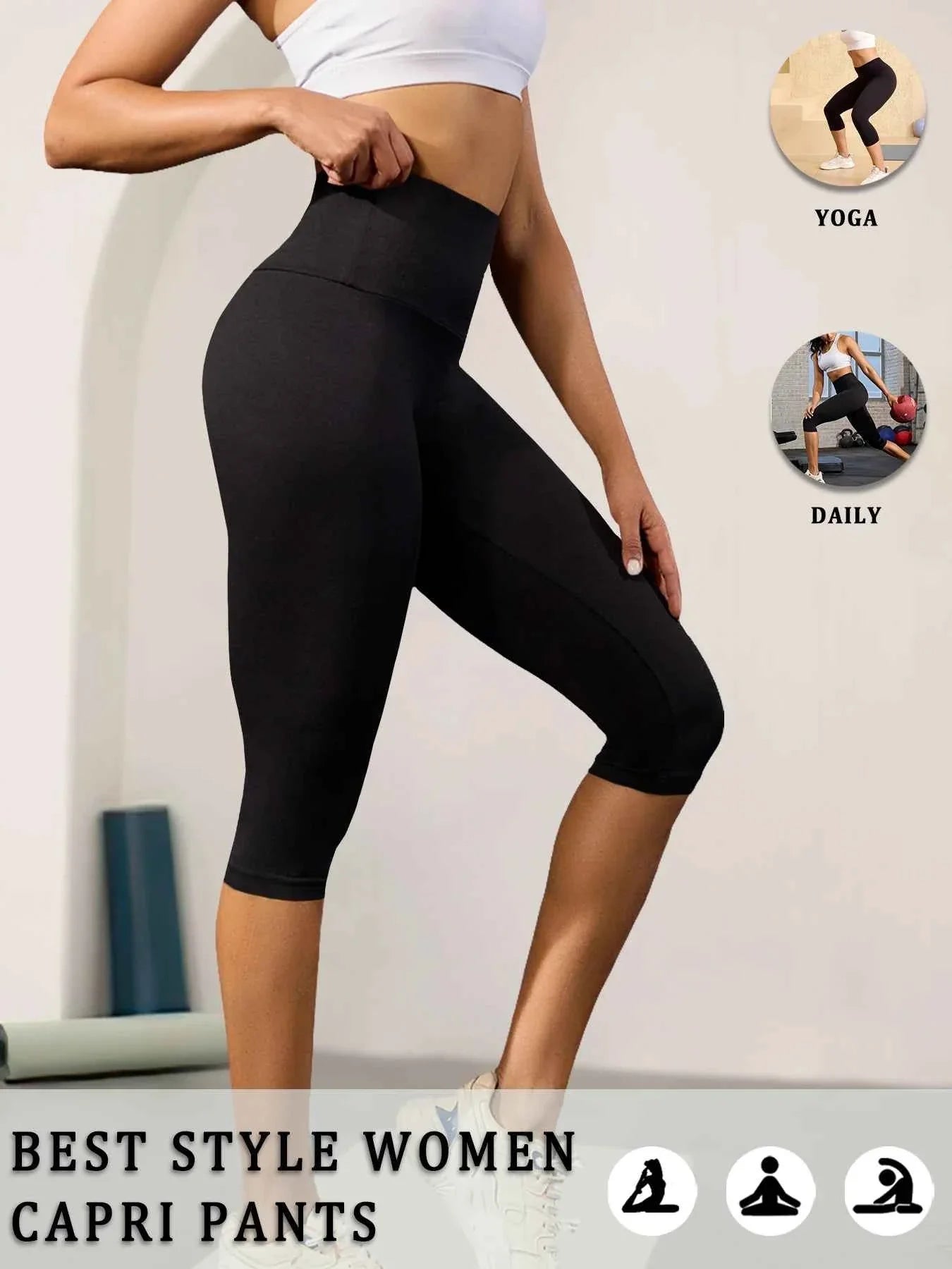 High Waisted Capri Yoga Pants - Tummy Control