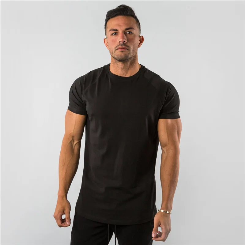 Cotton Plain Tops Tees Fitness Mens