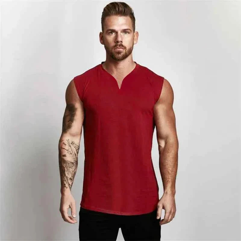 Cotton V-neck Gym Tank Top for Men