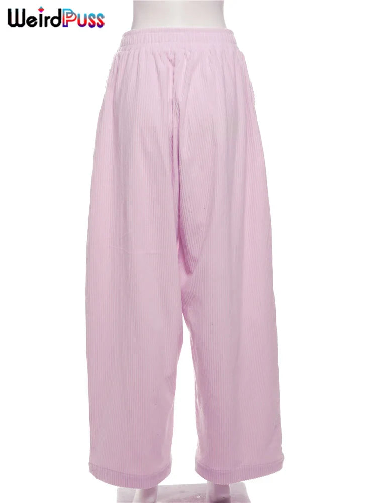 High Waist Corduroy Wide Leg Pants Women