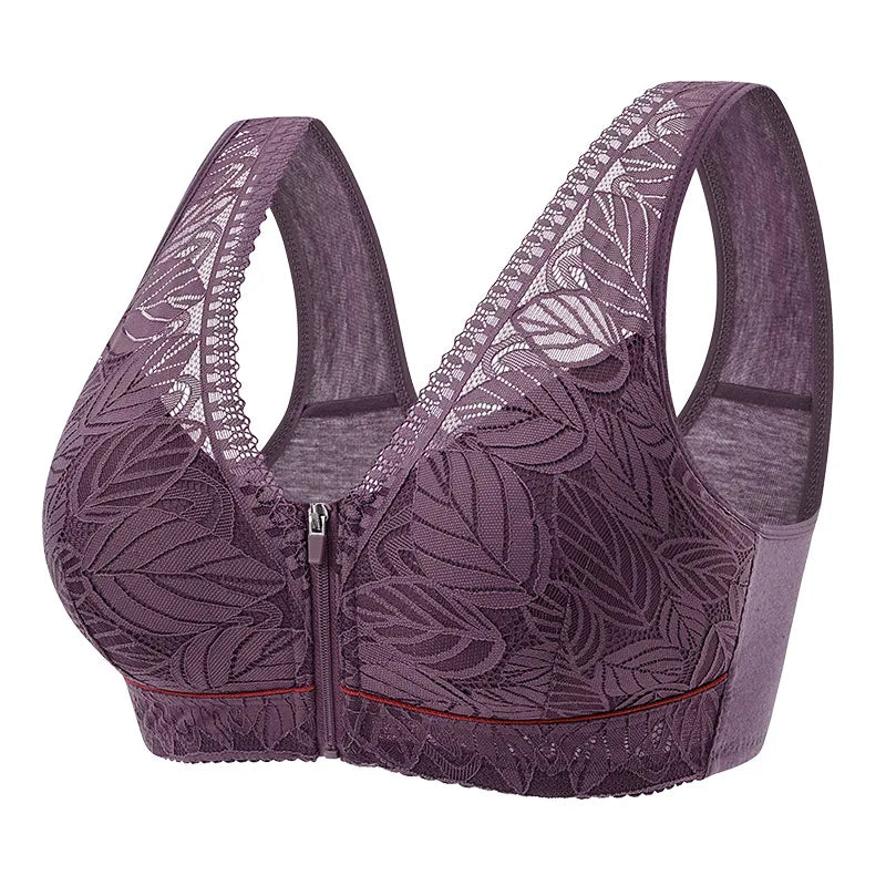 Breathable Lace Front-Zip Sports Bra S-6XL