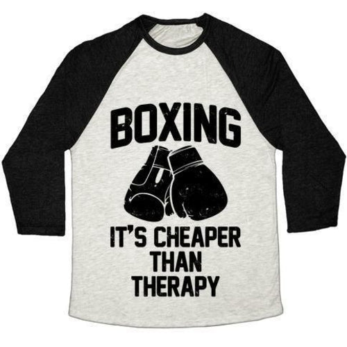 BOXING IT'S CHEAPER THAN THERAPYTRI-BLEND BASEBALL TEE