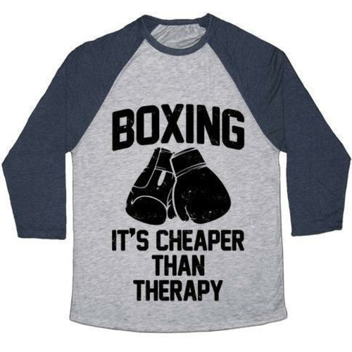 BOXING IT'S CHEAPER THAN THERAPYTRI-BLEND BASEBALL TEE