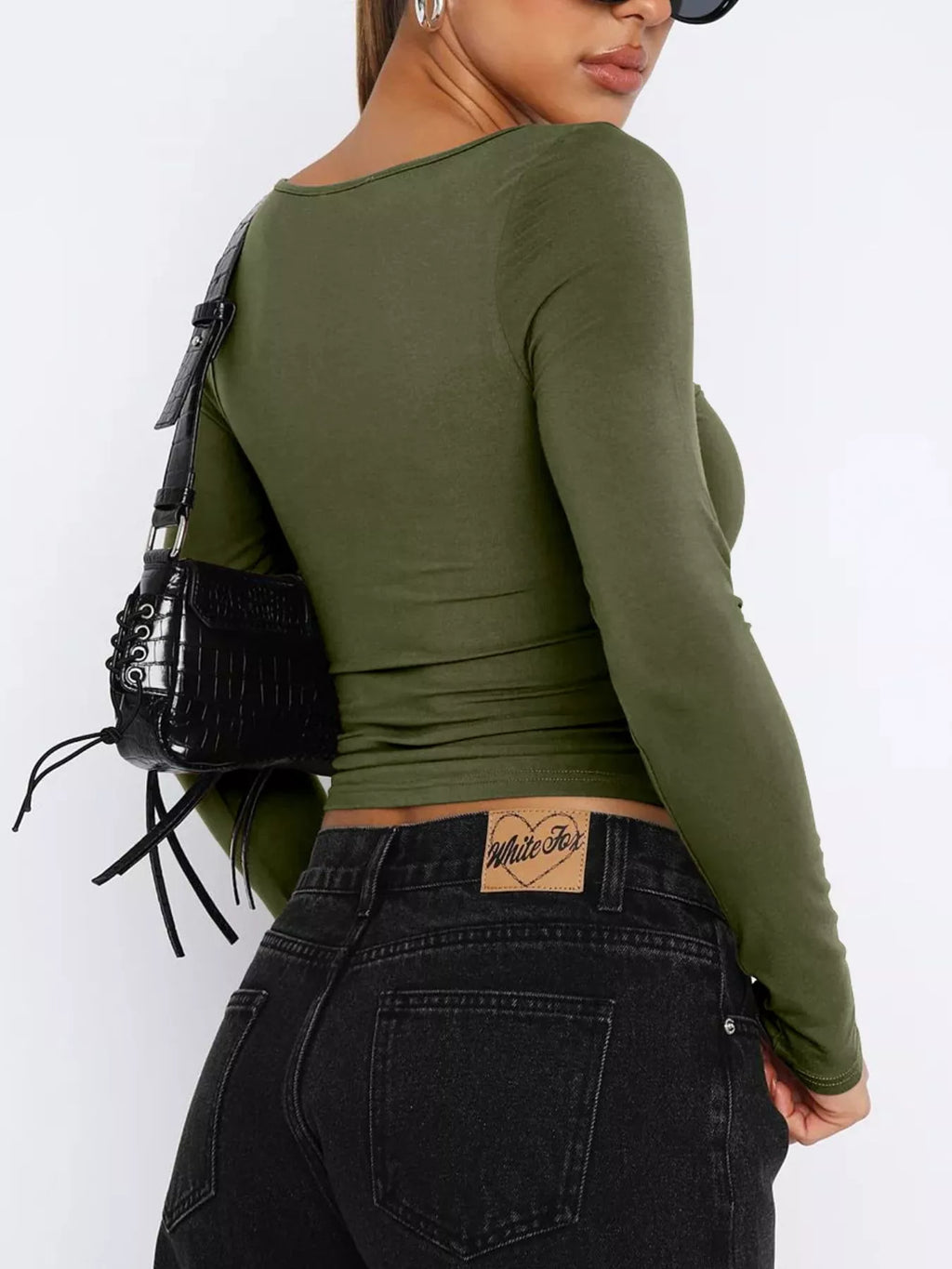 Long Sleeve Sweetheart Neck Crop T-Shirt