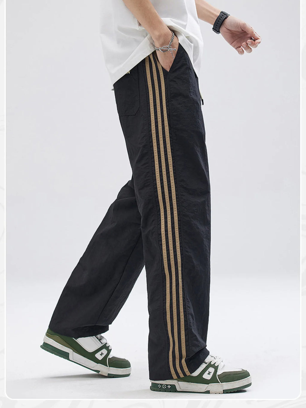 Men's Full Size Drawstring Wide Leg Pants with Side Striped Plus Size