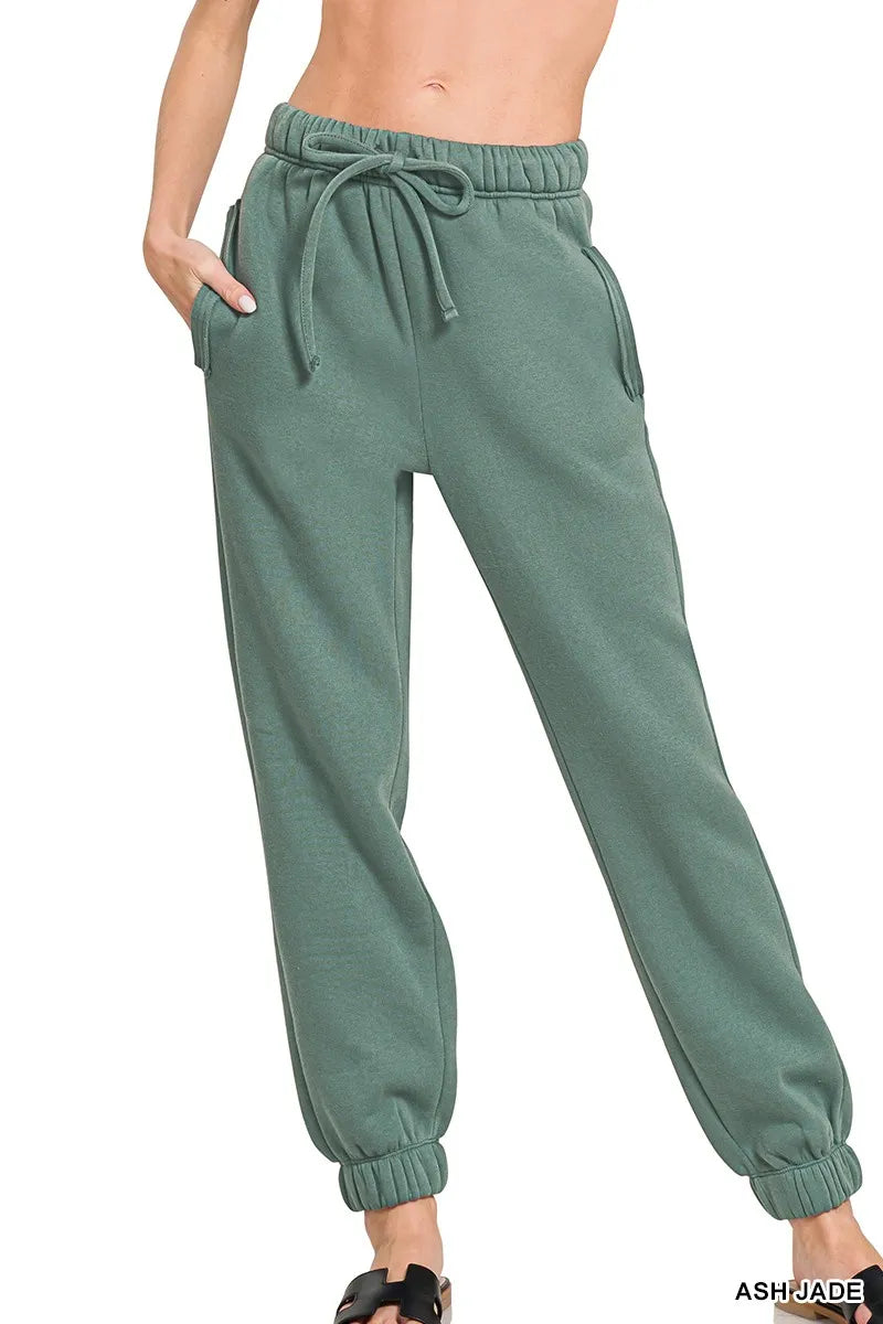 Zenana Fleece Drawstring Joggers With Pocket