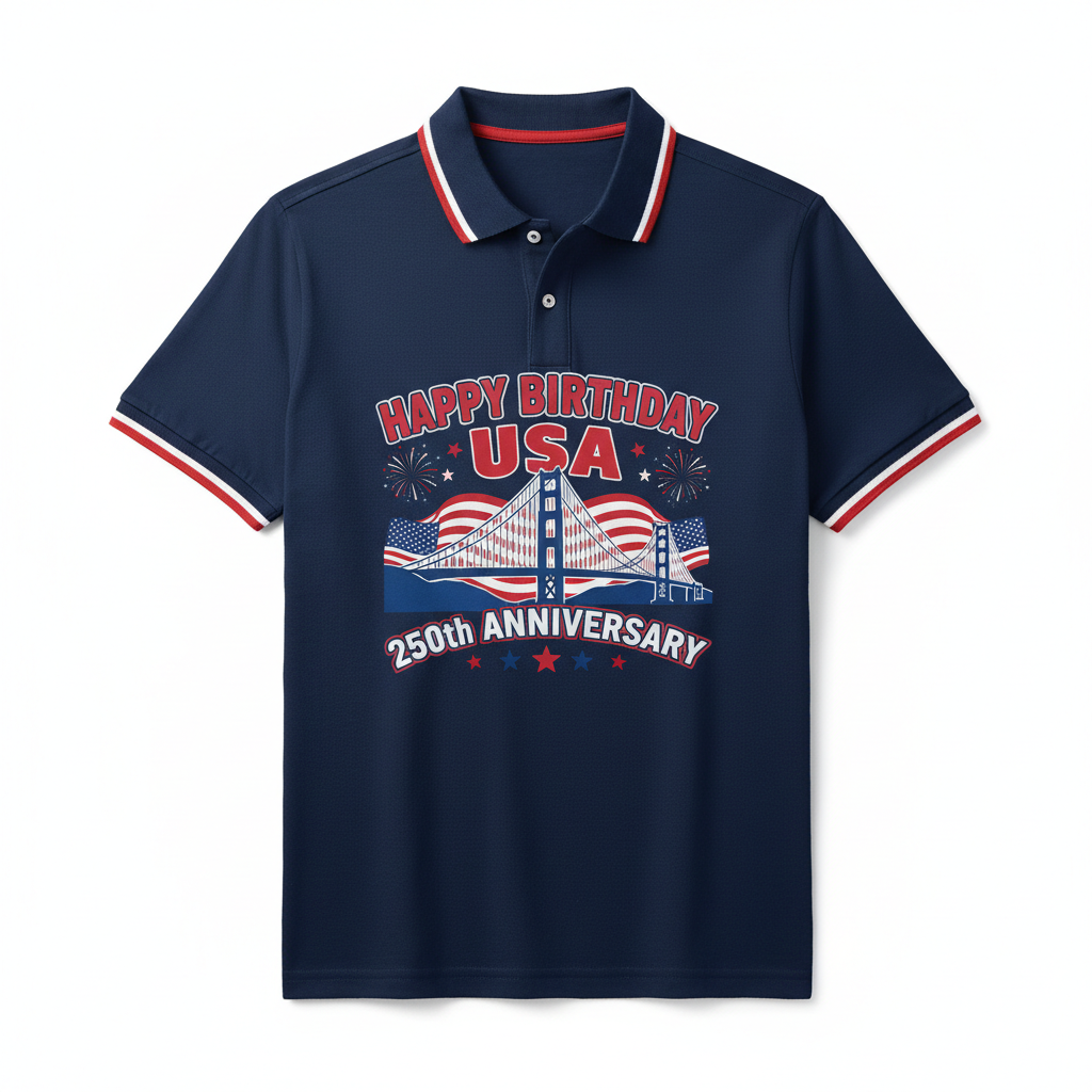 USA 250th Anniversary Polo Shirt - Golden Gate Bridge design