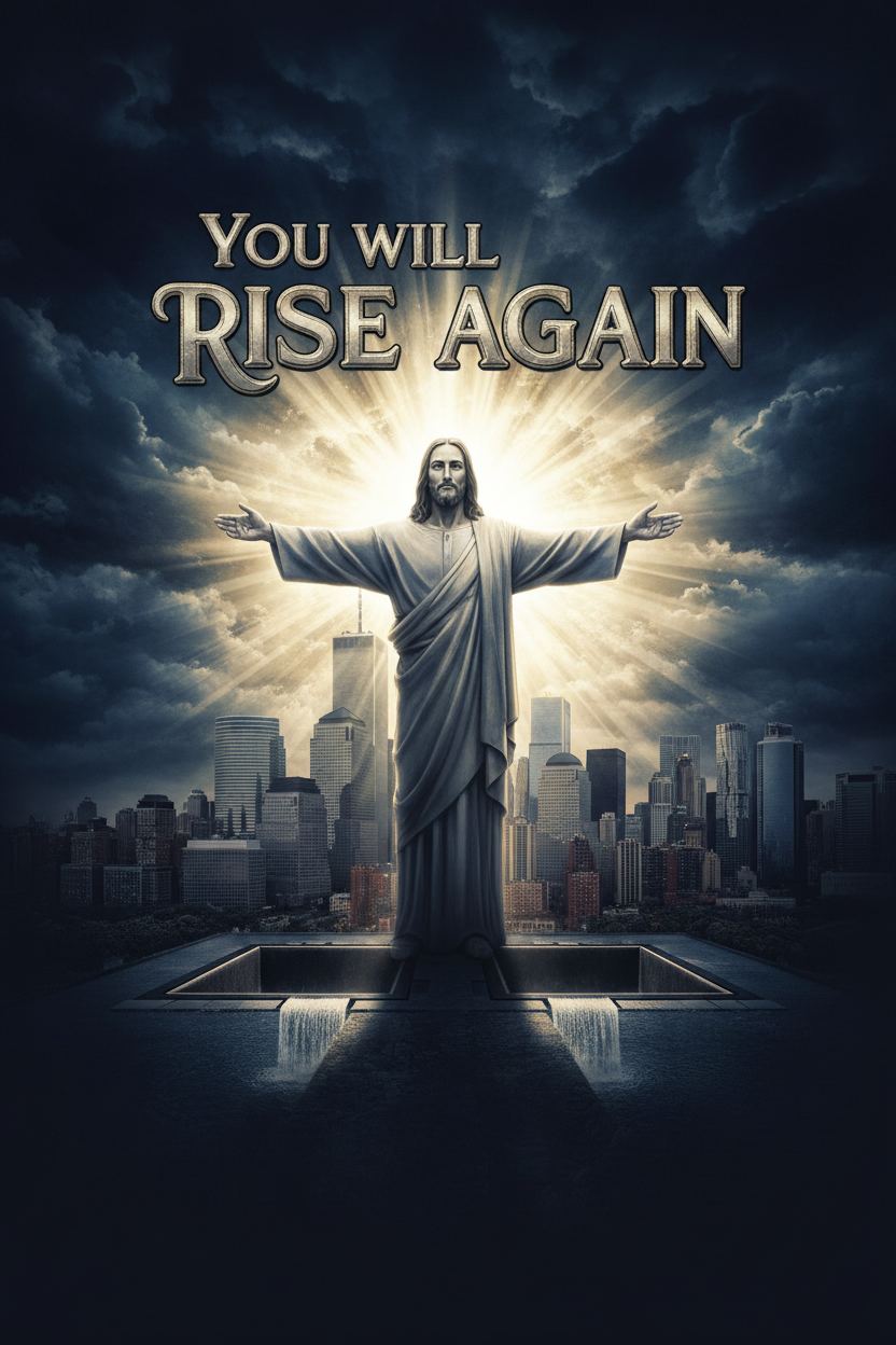 9/11 25th Anniversary You Will Rise Again Jesus T-Shirt front design