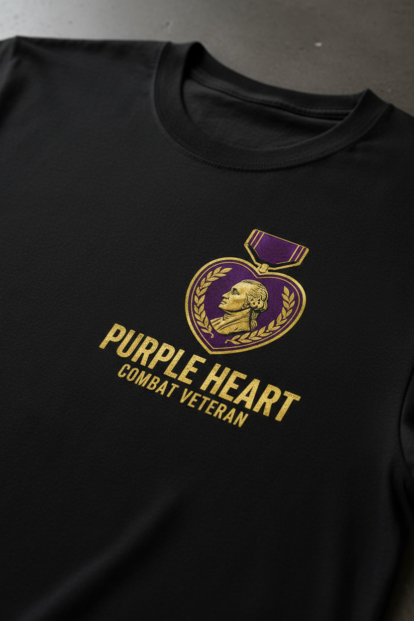 Purple Heart Combat Veteran T-Shirt with medal design