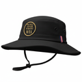 Black 9/11 remembrance boonie hat with gold 9/11 lettering and gold trim around WE WILL NEVER FORGET