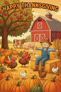 Kindergarten Farm with Happy Thanksgiving text