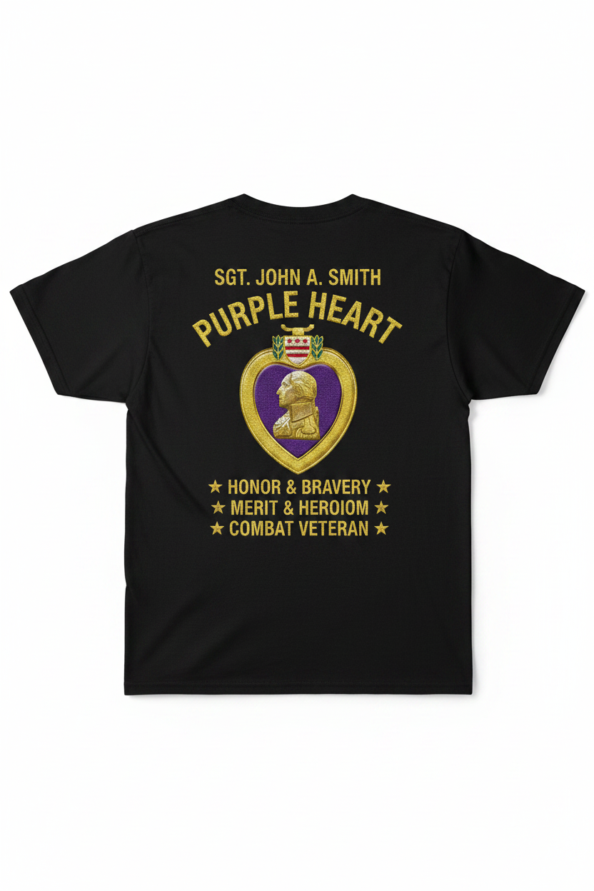 Purple Heart T-Shirt Back - Name Above Purple Heart