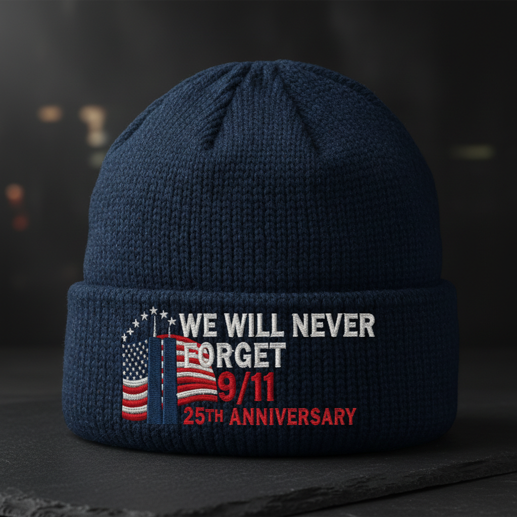 WE WILL NEVER FORGET 9/11 25th Anniversary Remembrance Beanie